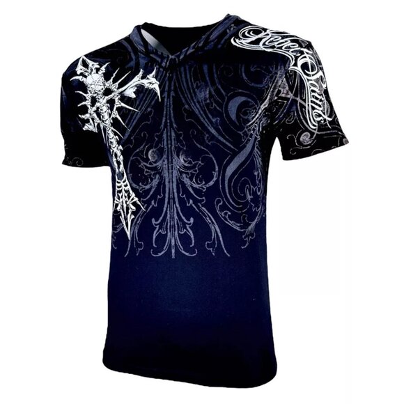 Rebel Saint by Affliction Men's T-Shirt Fracture Biker Cross Tattoo S-5XL - Picture 5 of 8